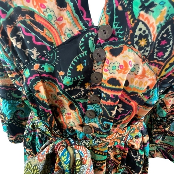 Paisley Multi Colored Midi V Neck Tie waist Dress - Picture 7 of 14